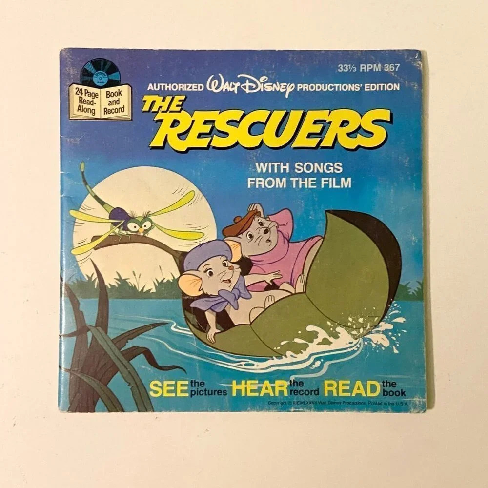 Vintage 1977 Disney The Rescuers With Songs From  Film 7 Inch Record and Book